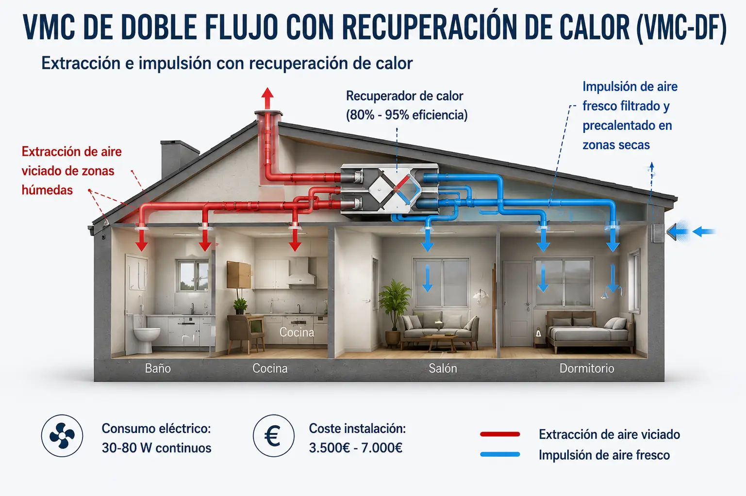 VMC de doble flujo con recuperación de calor (VMC-DF)